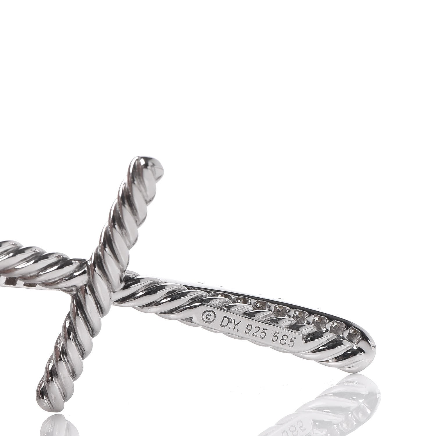 David Yurman Sterling Silver 14K White Gold Diamond 35mm Crossover Cross Necklace 7 of 7