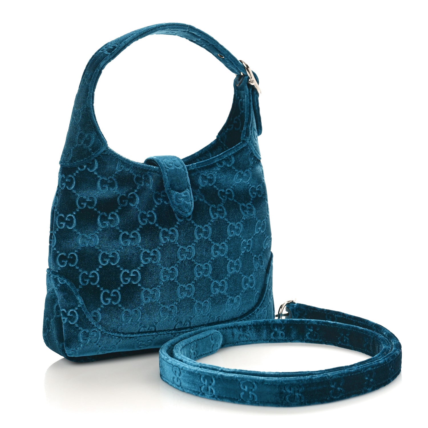 Gucci New Velvet Ashmir GG Monogram Small Jackie 1961 Hobo Velvet Peacock 3 of 8
