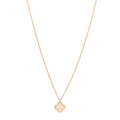 Van Cleef & Arpels 18K Yellow Gold Mother of Pearl Sweet Alhambra Pendant Necklace 1 of 5