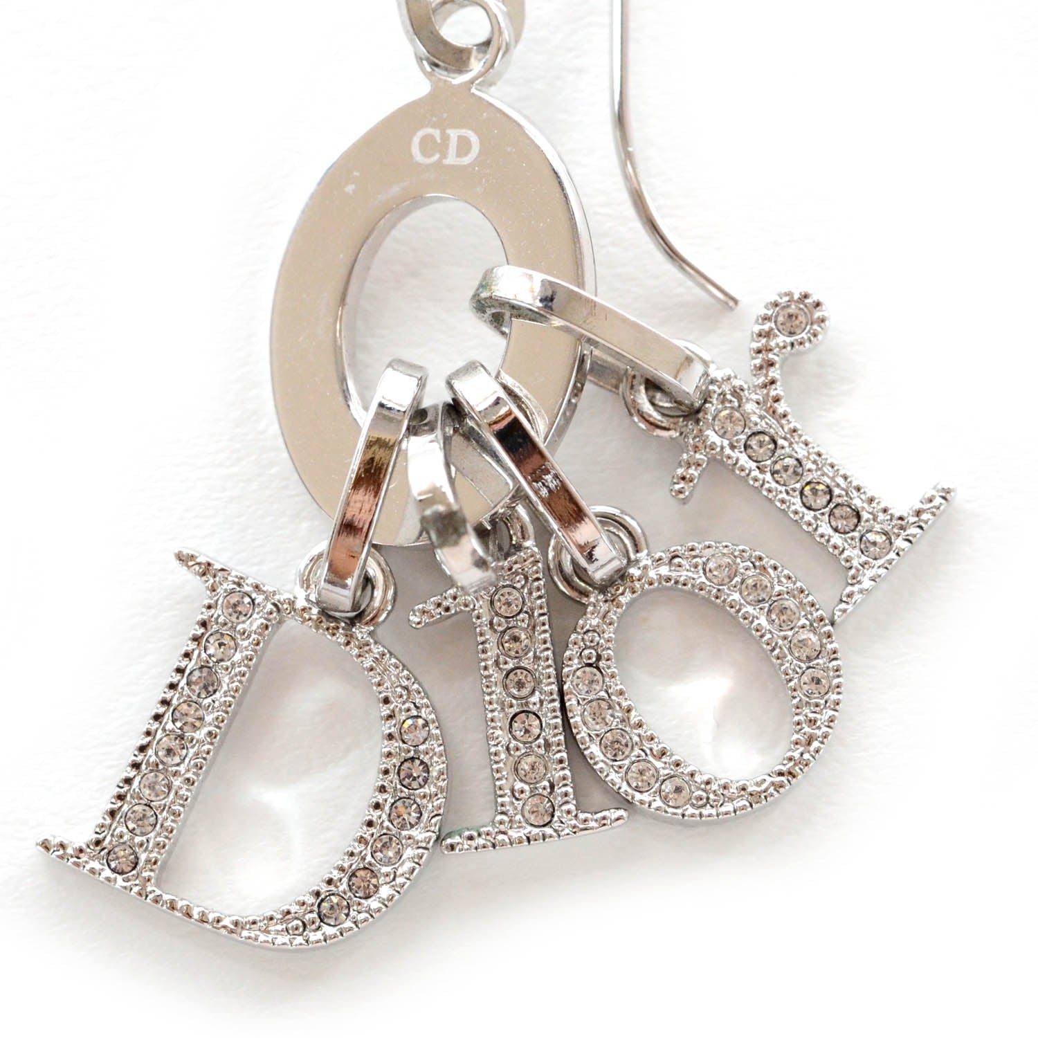 Christian Dior Crystal Logo Dangle Earrings Silver 4 of 5