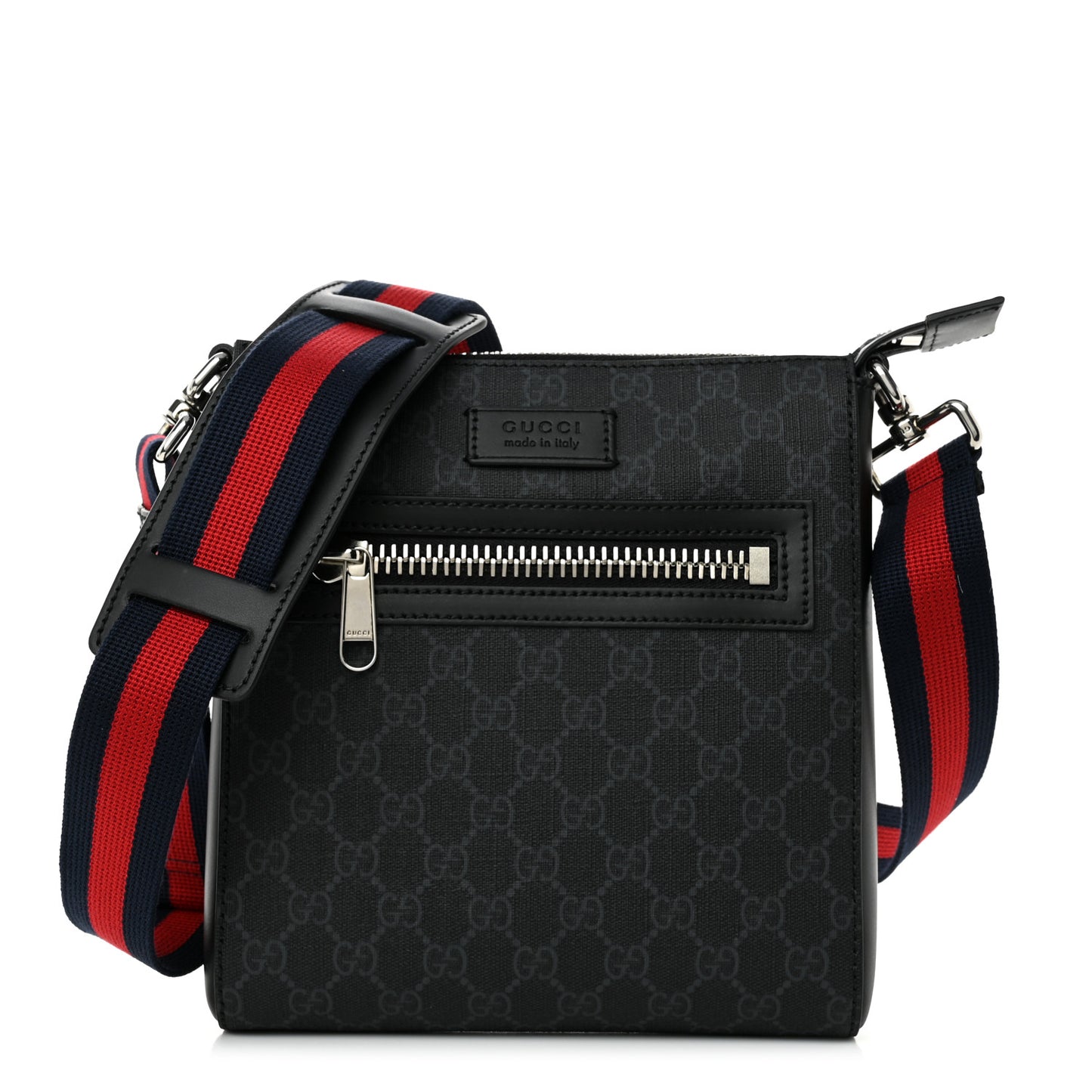 GG Supreme Monogram Web Small Flat Messenger Bag Black Grey