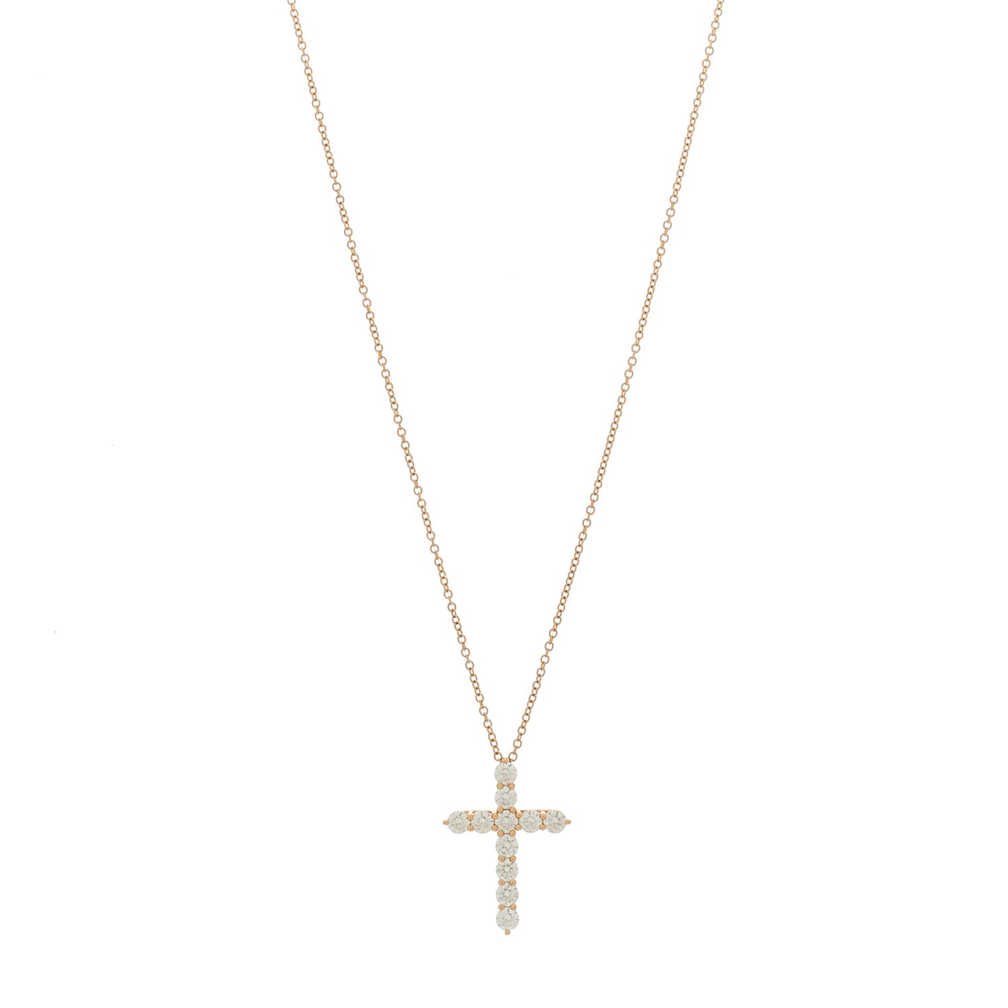 18K Rose Gold Diamond Cross Pendant Necklace