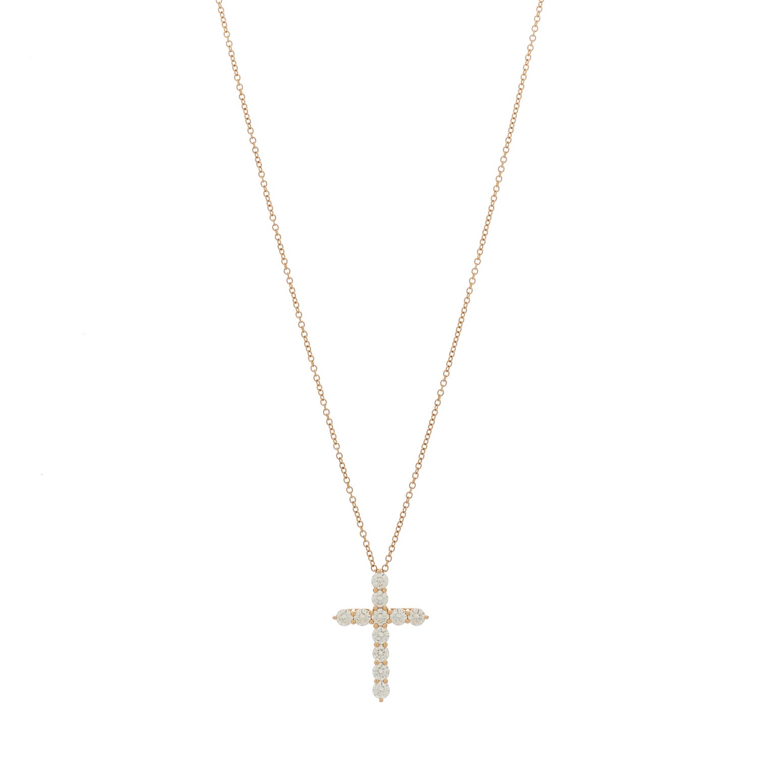 Tiffany 18K Rose Gold Diamond Cross Pendant Necklace 1 of 6