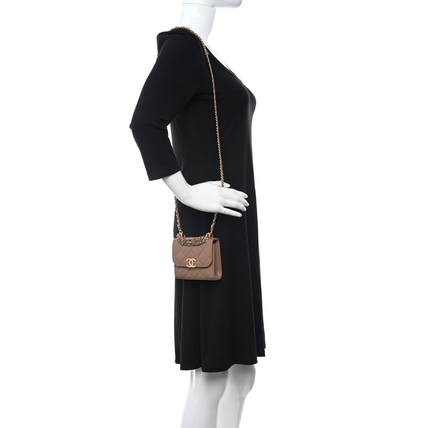 Caviar Quilted Coco First Clutch With Chain Beige