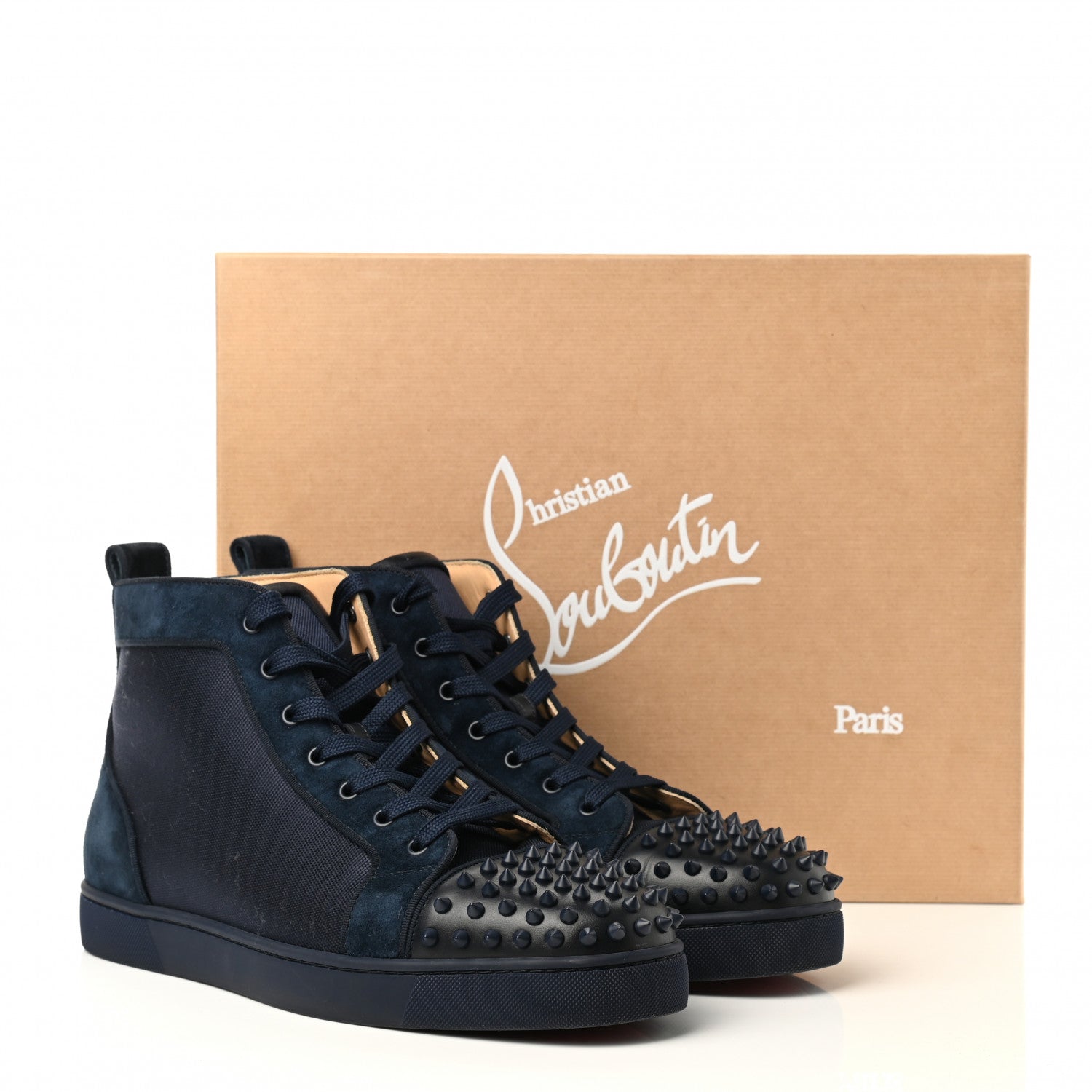 Christian Louboutin Nylon Suede Calfskin Mens Louis Spikes Flat Sneakers 45.5 Blue 11 of 11