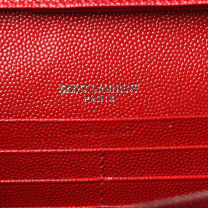 Saint Laurent Grain De Poudre Matelasse Chevron Monogram Chain Wallet Red 6 of 10