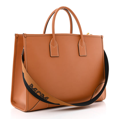 MCM Calfskin Logo Large Tote Cognac 3 of 10