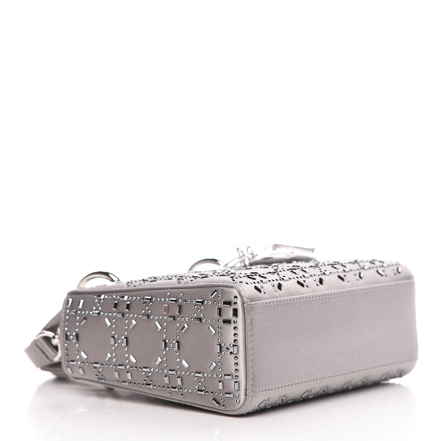 Satin Crystal Cannage Mini Lady Dior Gray