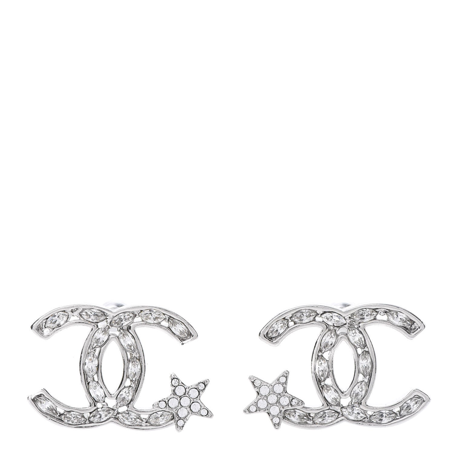 Chanel Crystal CC Starfall Earrings Silver 1 of 5