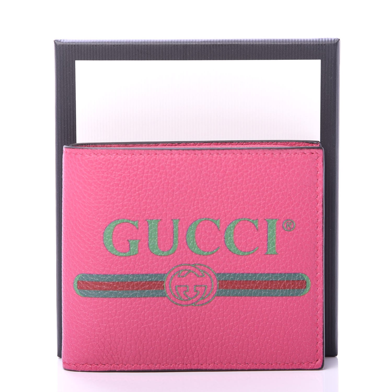 Gucci Grained Calfskin Logo Bi-Fold Wallet Box Pink Green 7 of 7