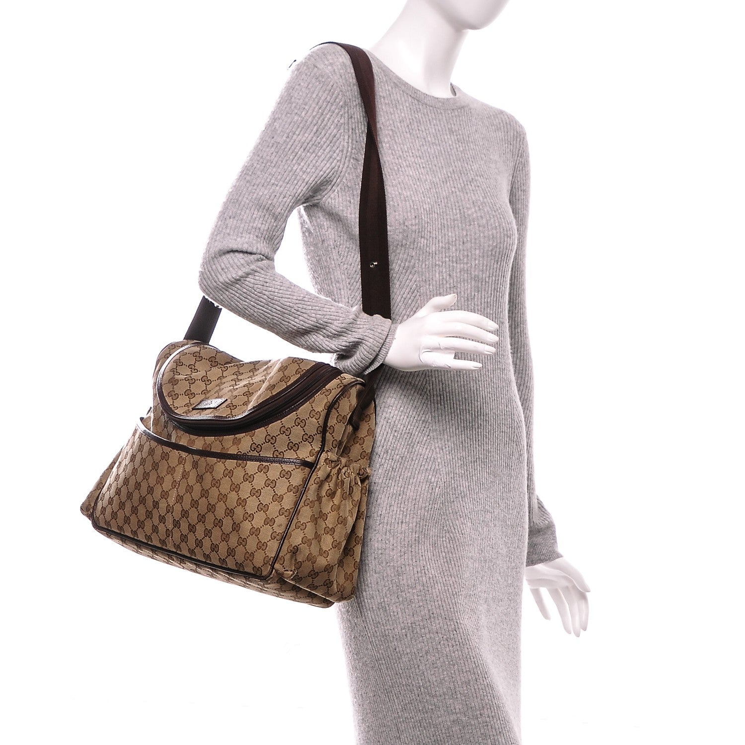 Gucci Monogram Natural Pigskin Large Diaper Bag Beige Ebony Cocoa Dark Chocolate 2 of 11