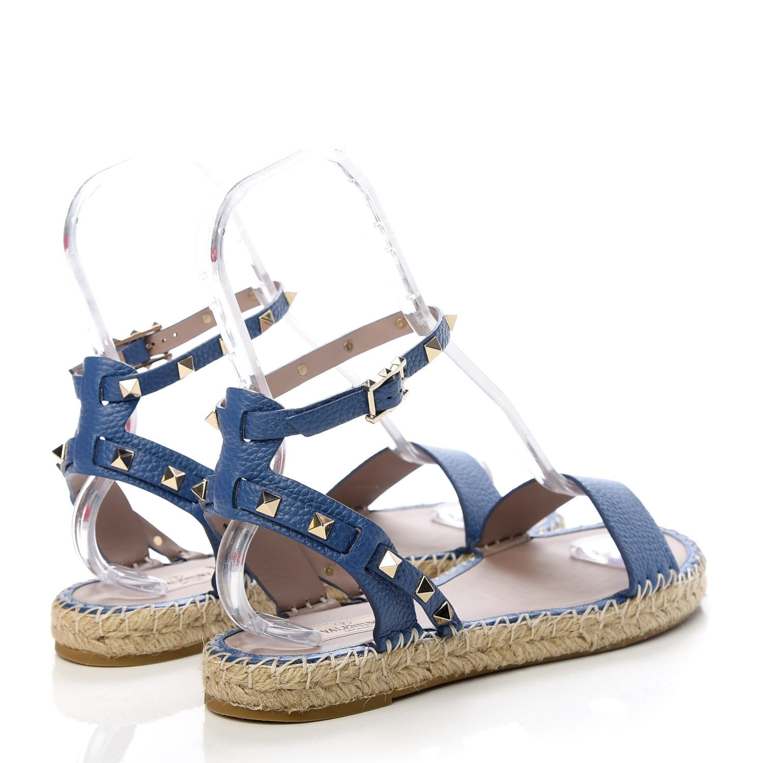 Valentino Garavani Grained Calfskin Rockstud Ankle Strap Espadrille Flat Sandals 41 Baltique 4 of 12