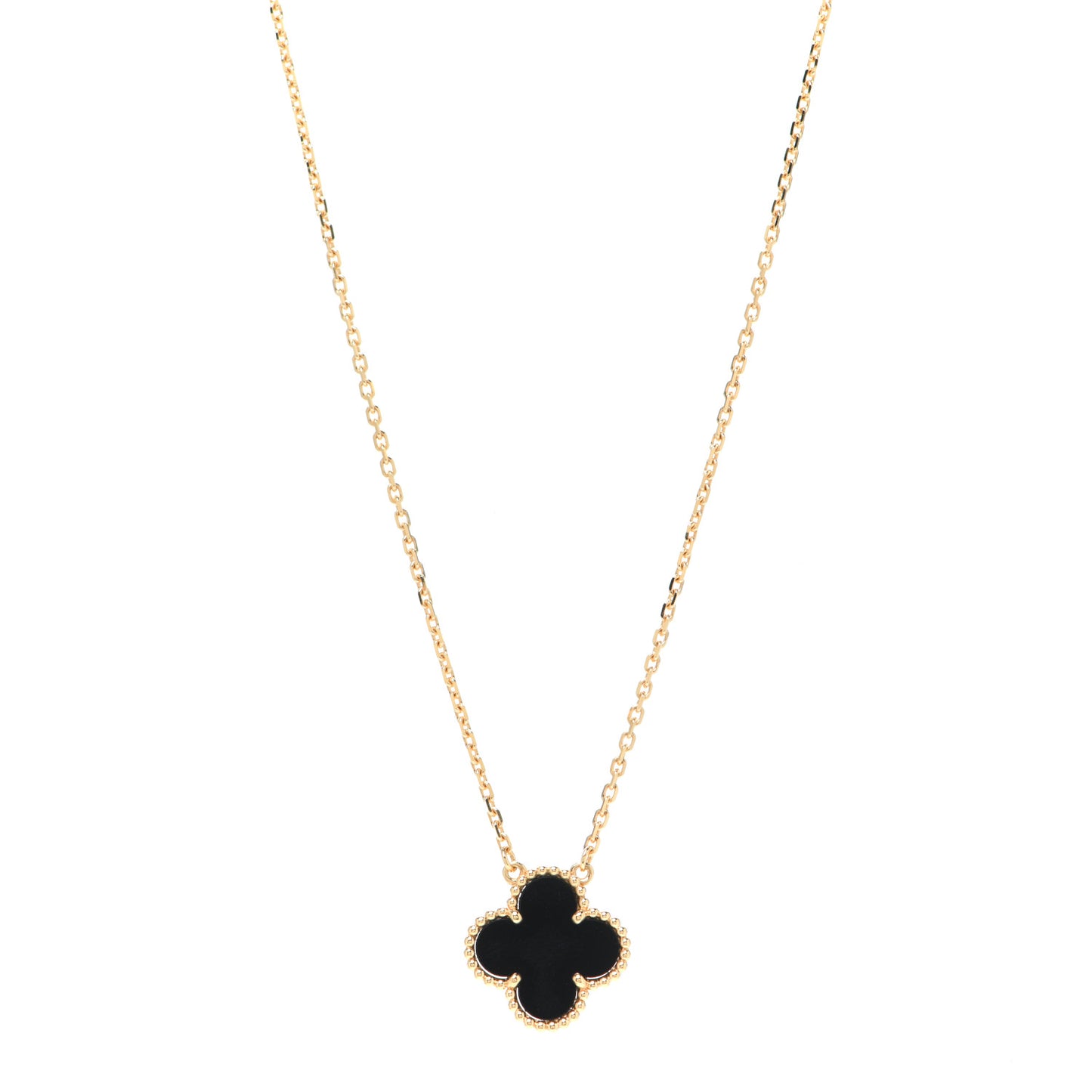 18K Yellow Gold Black Onyx Vintage Alhambra Pendant Necklace