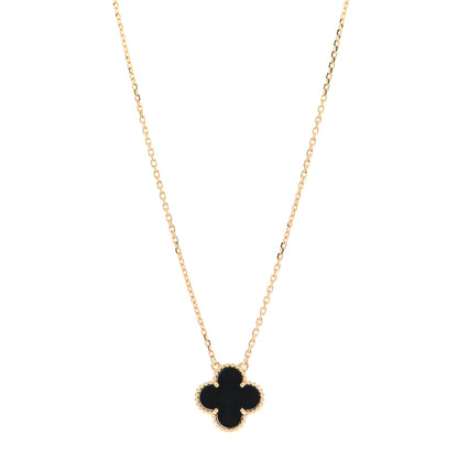 Van Cleef & Arpels 18K Yellow Gold Black Onyx Vintage Alhambra Pendant Necklace 1 of 8