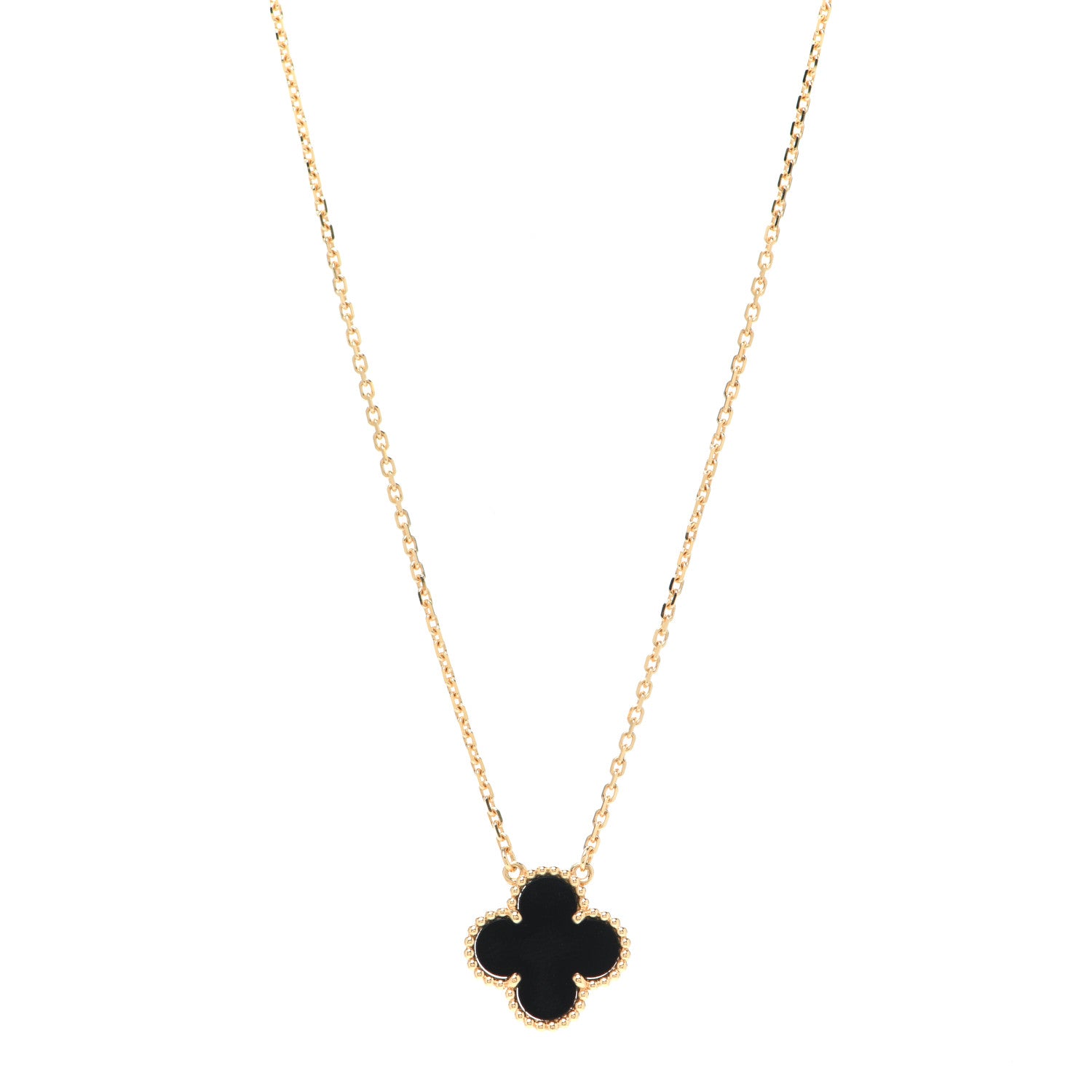 Van Cleef & Arpels 18K Yellow Gold Black Onyx Vintage Alhambra Pendant Necklace 1 of 6