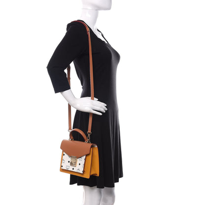 MCM Visetos Small Patricia Satchel Cognac White 2 of 10