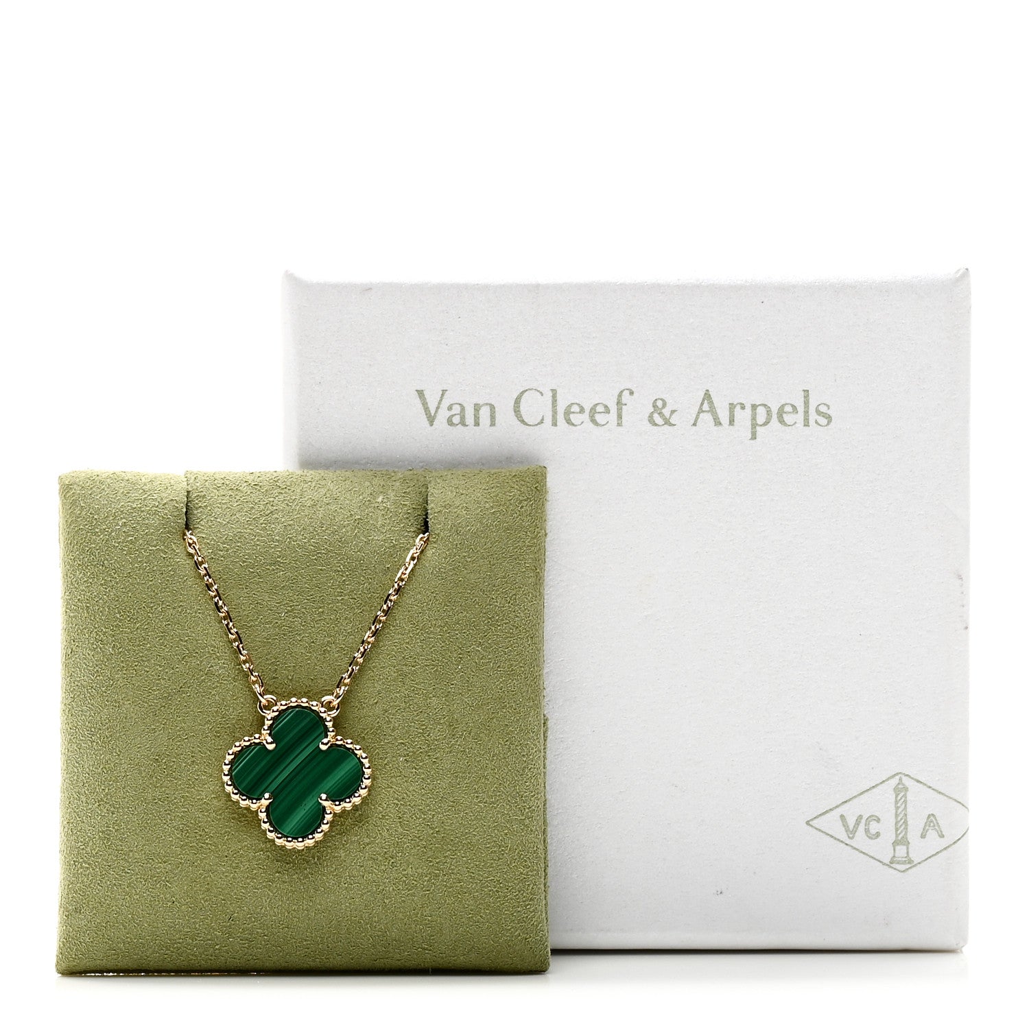 Van Cleef & Arpels 18K Yellow Gold Malachite Vintage Alhambra Pendant Necklace 6 of 6