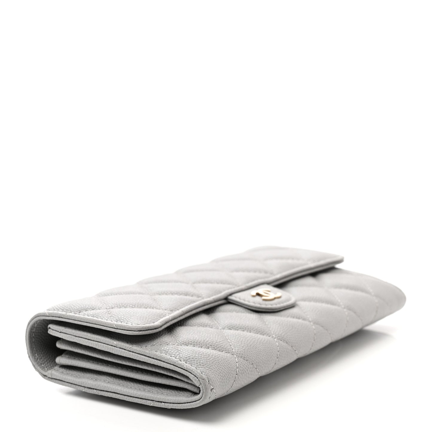 Caviar Quilted Large Gusset Flap Wallet Grey