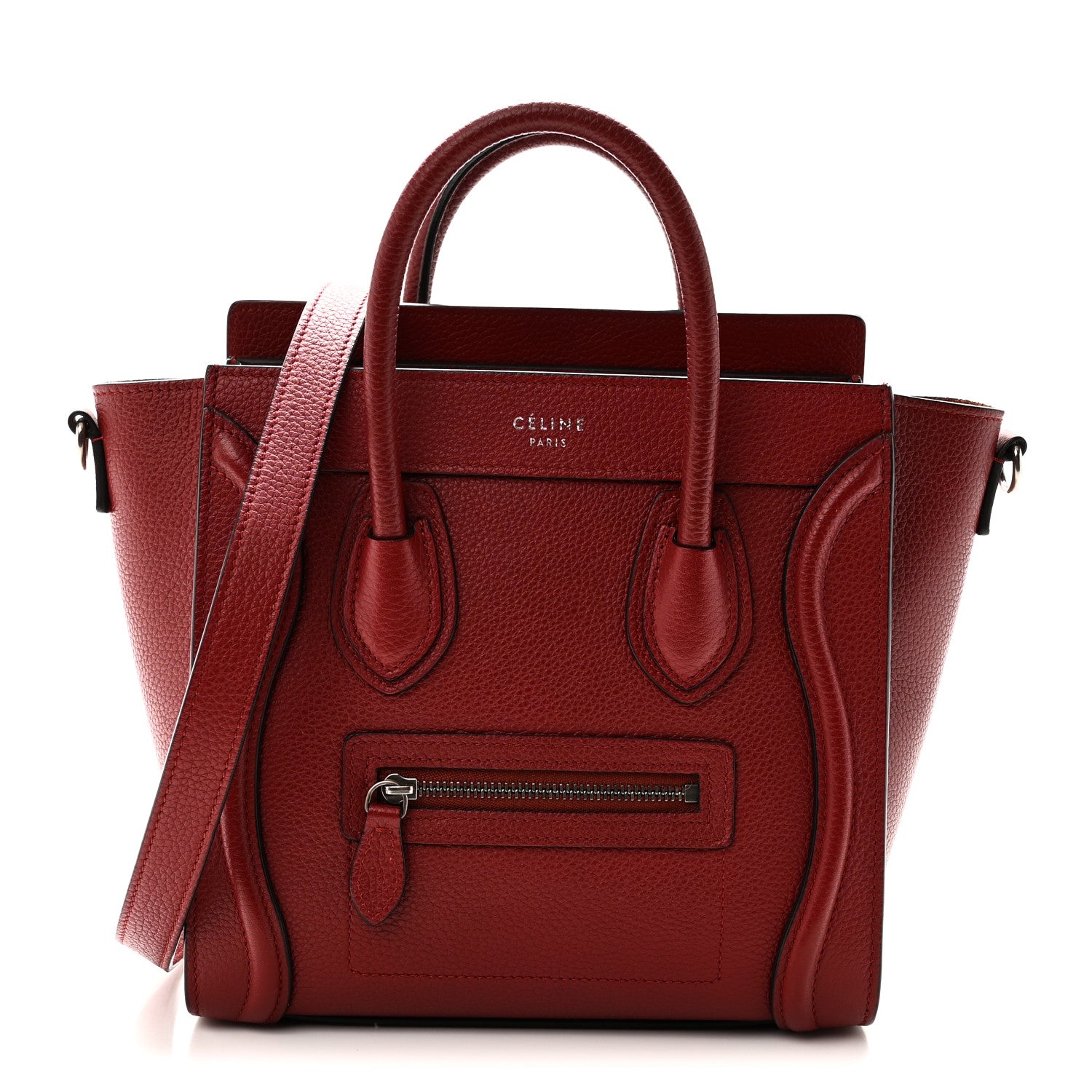 Celine Drummed Calfskin Nano Luggage Merlot 1 of 9