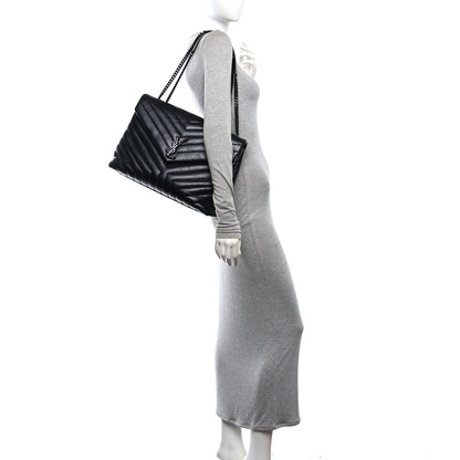 Saint Laurent Calfskin Y Quilted Monogram Monochrome Large Loulou Chain Satchel Black 2 of 11