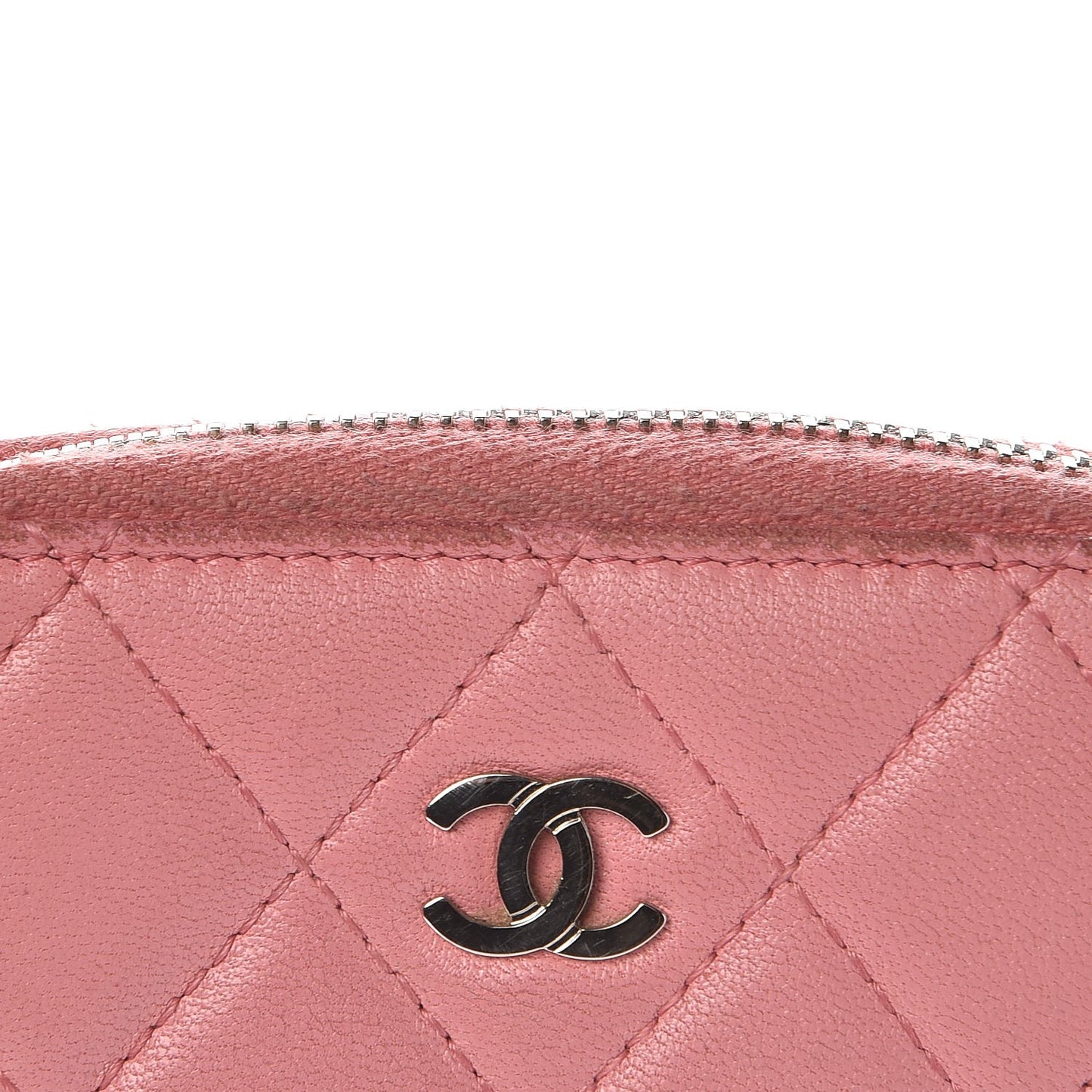 Lambskin Quilted Zip Around Coin Purse Wallet Pink