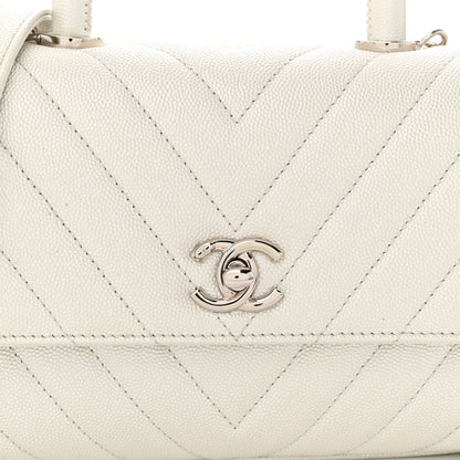 Chanel Iridescent Caviar Chevron Quilted Mini Coco Handle Flap White 8 of 14