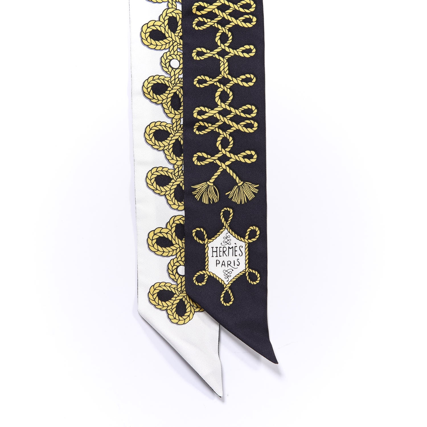 Hermes Silk Galons Et Brandebourg Twilly Black Gold White 3 of 4