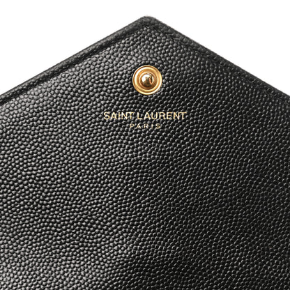Saint Laurent Grain De Poudre Matelasse Chevron Monogram Chain Wallet Black 6 of 12