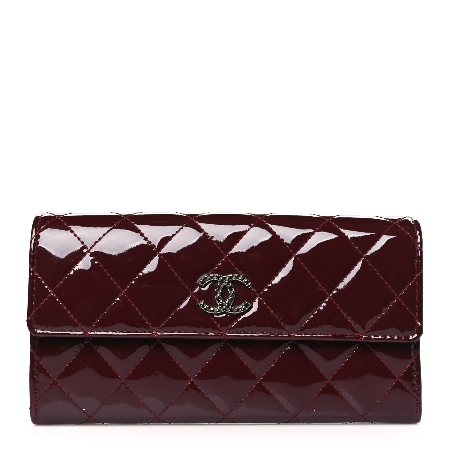 Chanel Patent Quilted Large Brilliant Flap Wallet Dark Burgundy 1 of 12