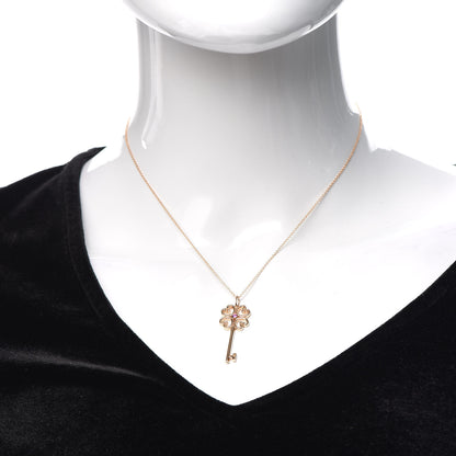Tiffany 18K Rose Gold Pink Sapphire Quatra Key Pendant Necklace 2 of 6
