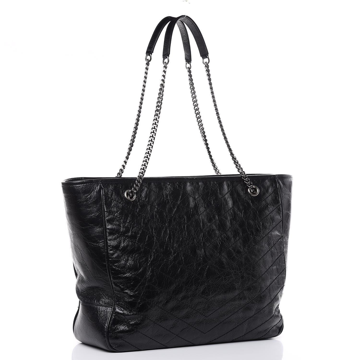 Saint Laurent Crinkled Calfskin Matelasse Monogram Large Niki Shopping Tote Bag Black 3 of 10