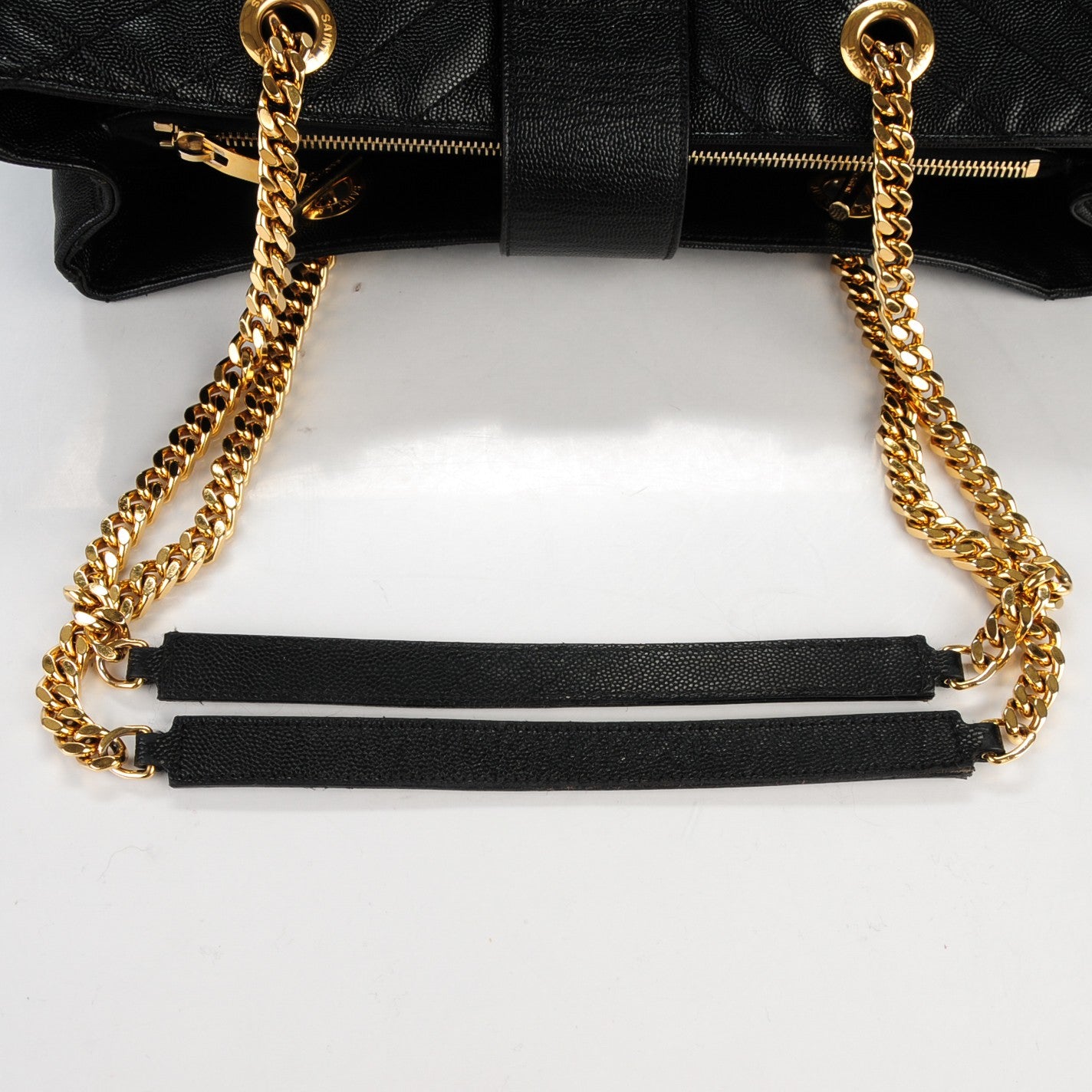 Saint Laurent Grain De Poudre Matelasse Chevron Monogram Shopping Bag Black 8 of 8