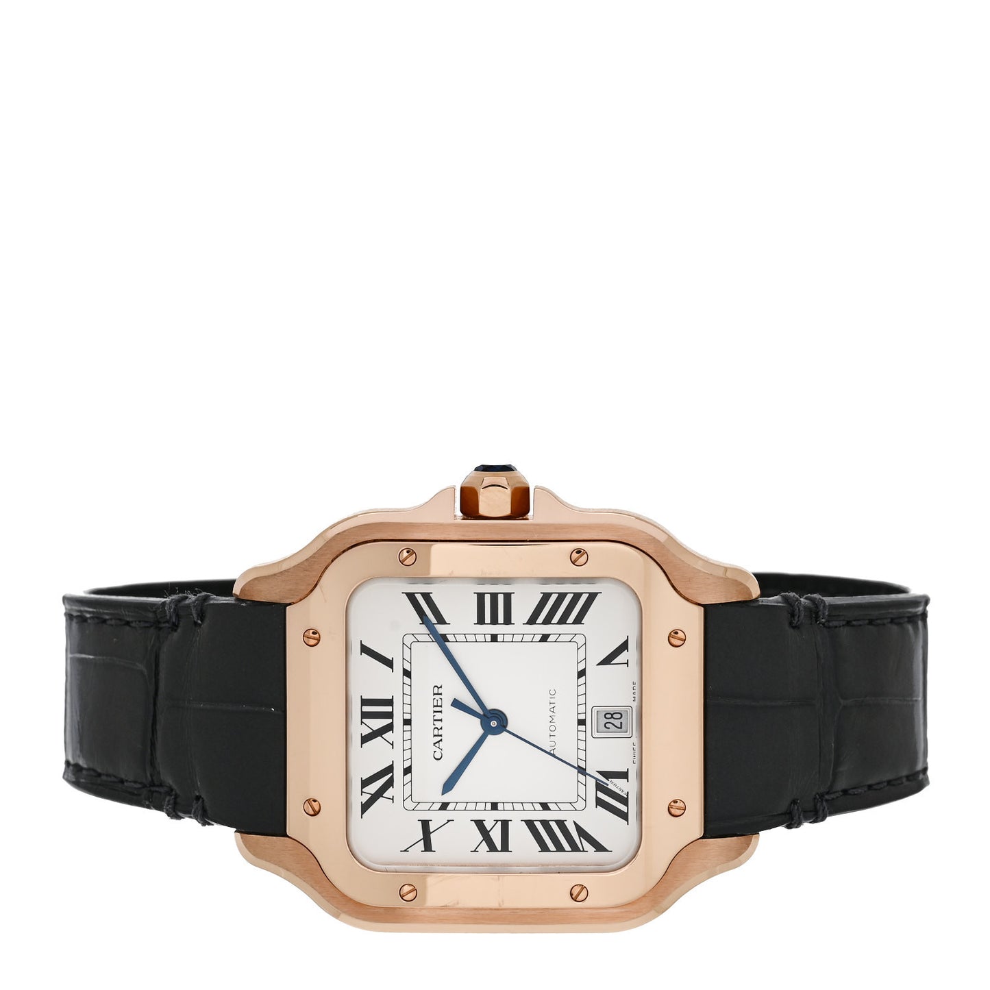 18K Pink Gold Alligator 39.8mm Santos de Cartier Automatic Watch Grey