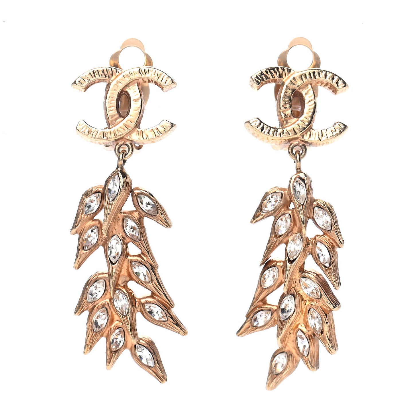 Crystal Feather CC Clip On Earrings Gold