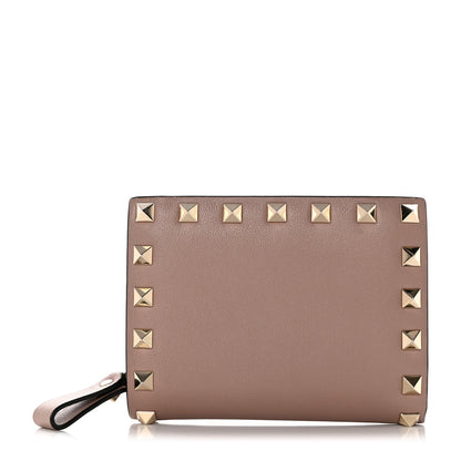 Valentino Garavani Calfskin Rockstud Compact Bi-Fold Wallet Poudre 1 of 8