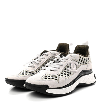 Chanel Suede Calfskin Embroidered CC Sneakers 40 Ecru Light Gray 3 of 7
