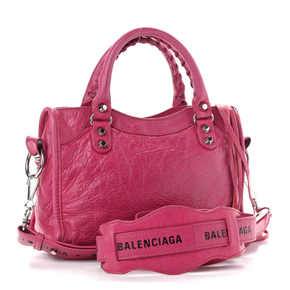 Balenciaga Agneau Classic Silver Hardware Mini City Logo Strap Rose Indien Black 3 of 10