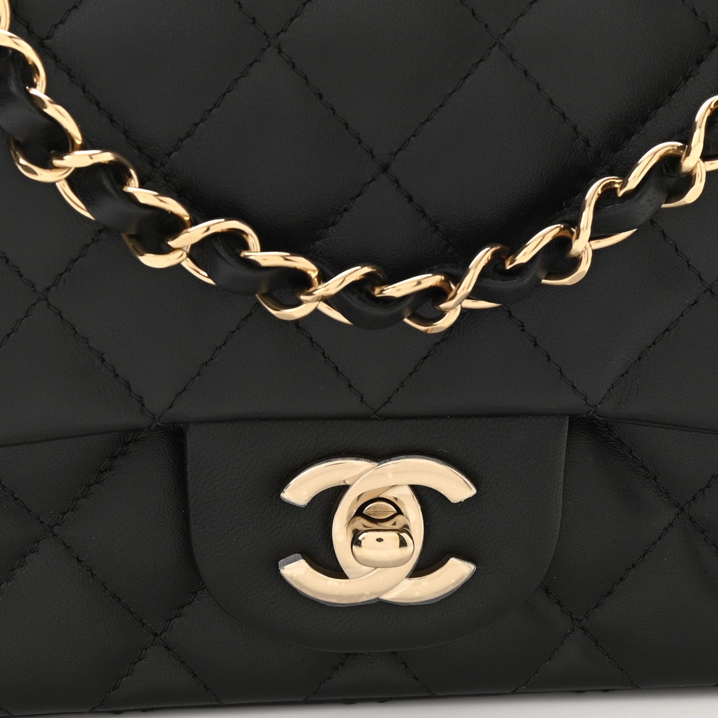 Lambskin Quilted Mini Square Flap Black