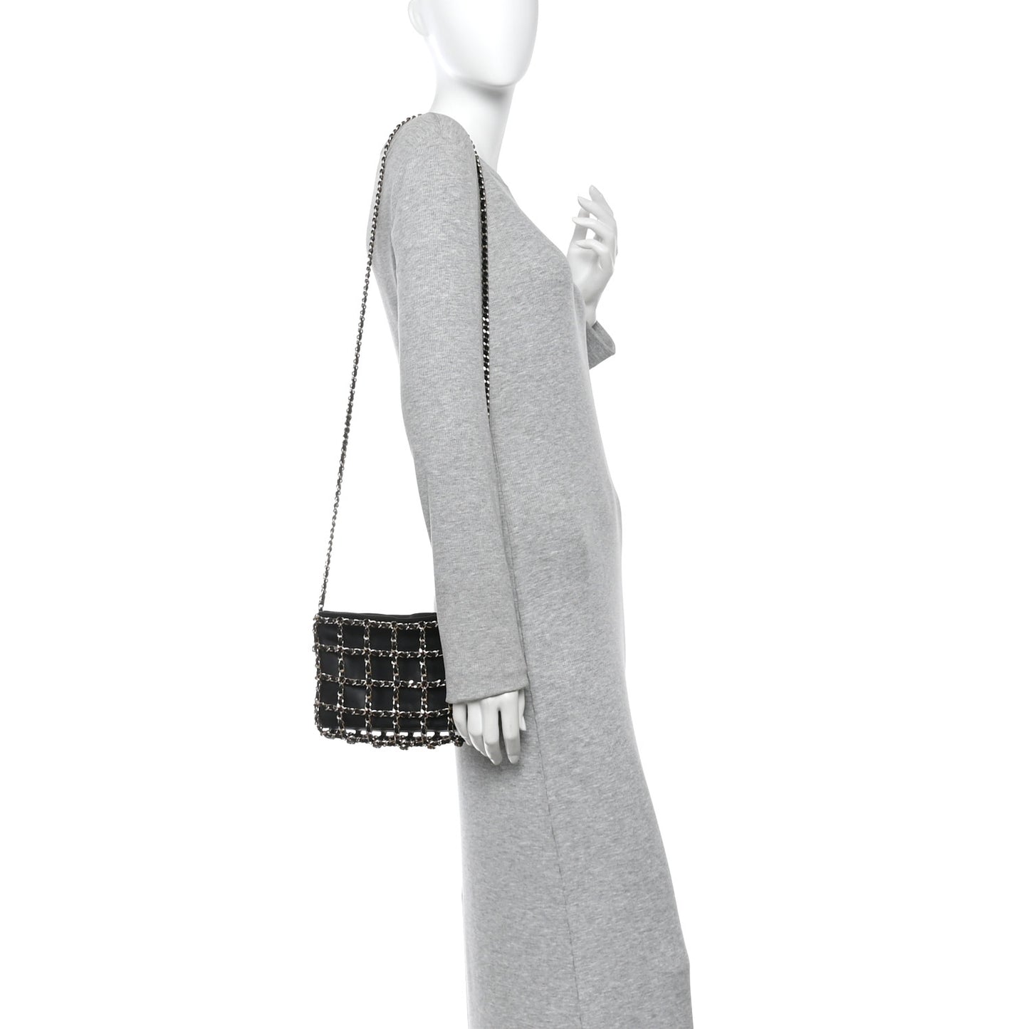 Lambskin Chain Frame Shoulder Bag Black