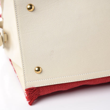 Saint Laurent Linen Sheepskin Large Cabas ChYc Tote Red 10 of 16
