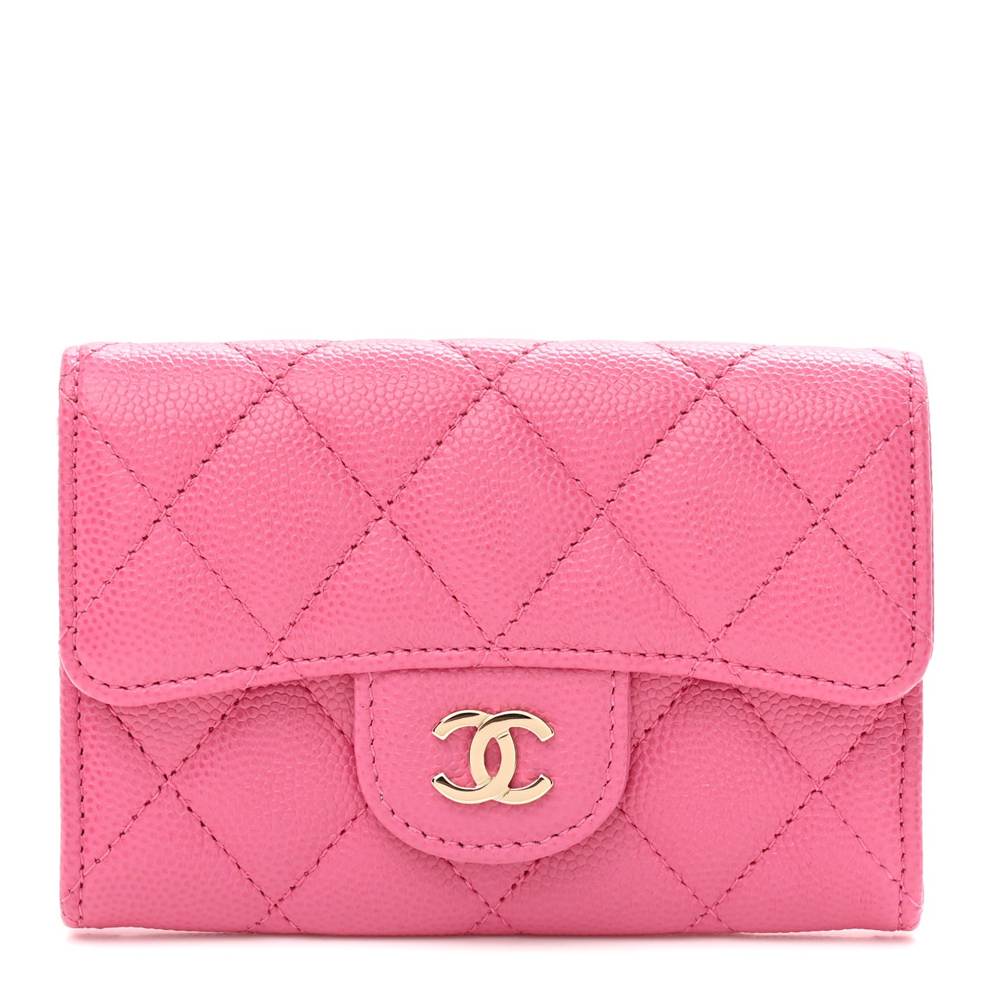 Caviar Quilted Flap Card Holder Wallet Pink