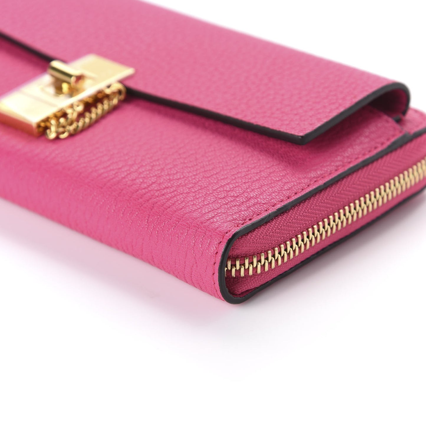 Grained Lambskin Drew Long Zipped Wallet Fuchsia Rose