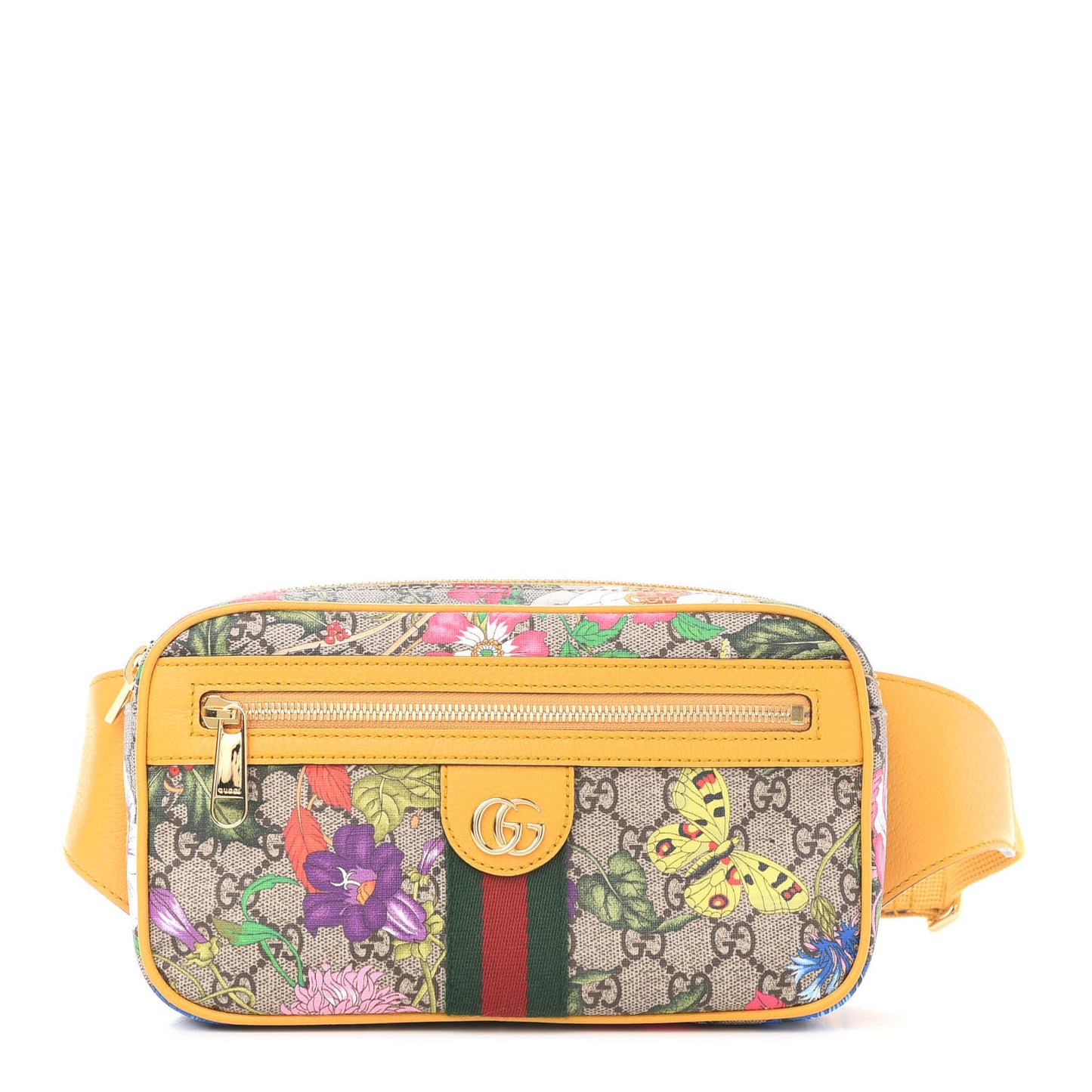 GG Supreme Monogram Flora Medium Ophidia Belt Bag Beige Multicolor Crop