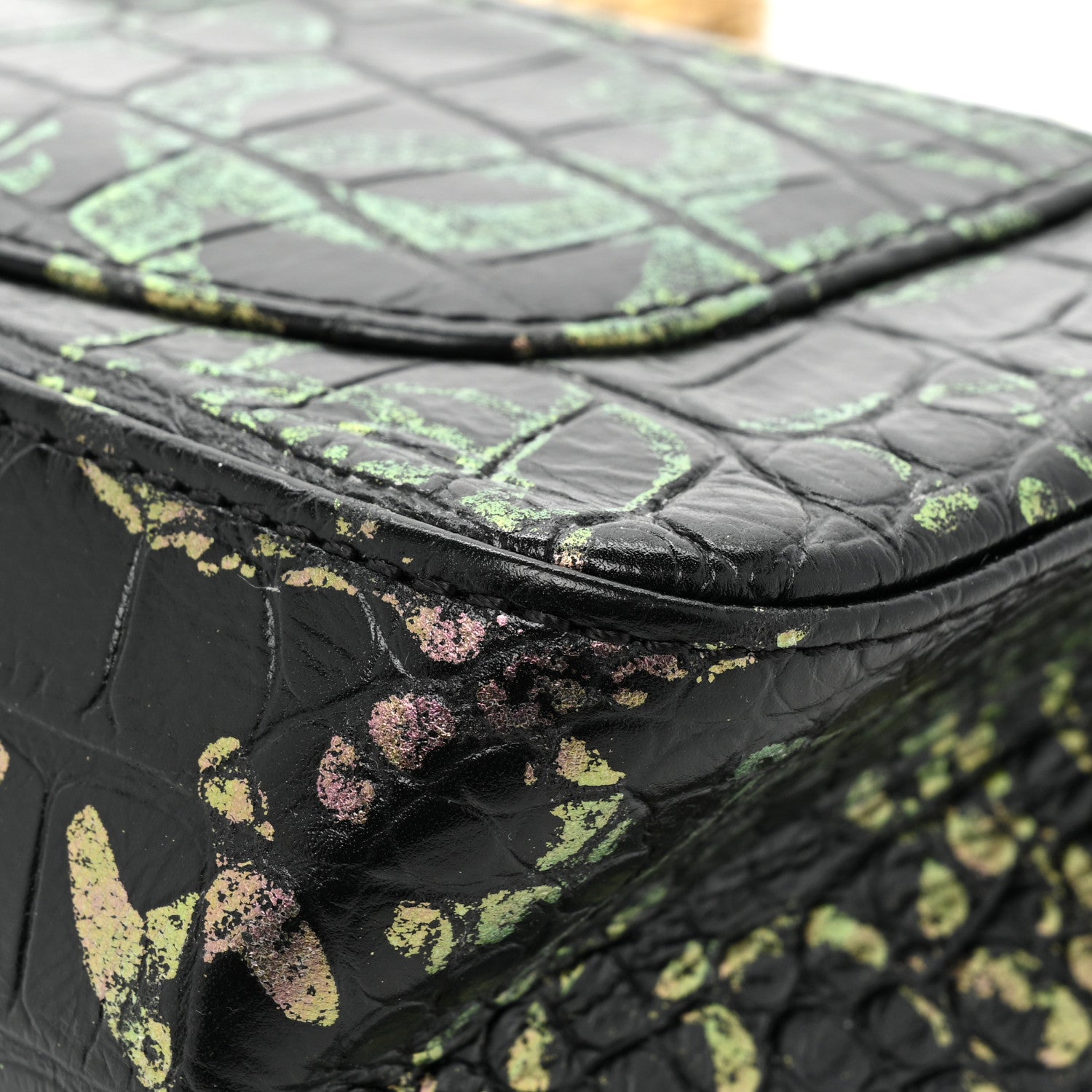 Chanel Calfskin Crocodile Embossed Graffiti 2.55 Mini Cocodile Reissue Flap Black Pink 16 of 16