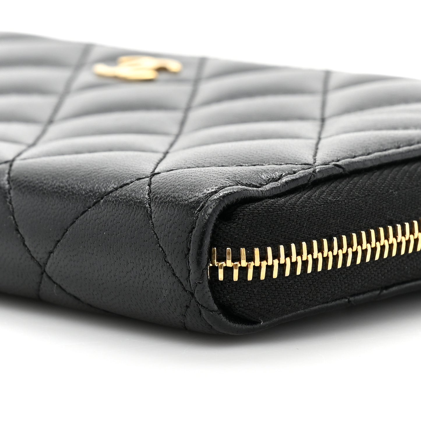 Lambskin Quilted Large Gusset Zip Around Wallet Black