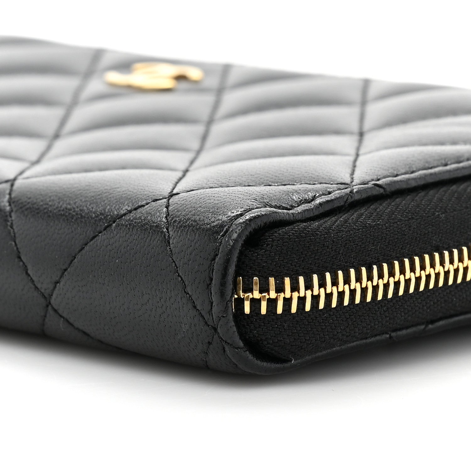 Chanel Lambskin Quilted Large Gusset Zip Around Wallet Black 12 of 14