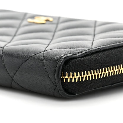 Chanel Lambskin Quilted Large Gusset Zip Around Wallet Black 12 of 14
