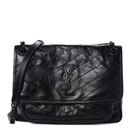 Saint Laurent Crinkled Calfskin Matelasse Monogram Medium Niki Chain Satchel Black 1 of 4