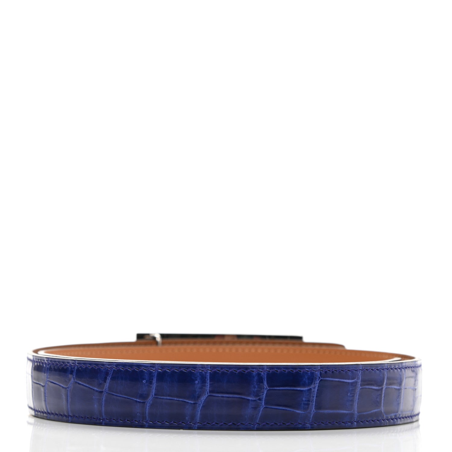 Hermes Shiny Porosus Crocodile Rivale Belt 80 Bleu Electrique 2 of 5