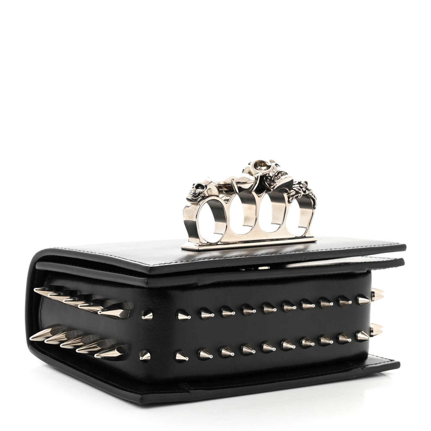 Calfskin Studded Jeweled Mini The Biker Knuckle Satchel Black